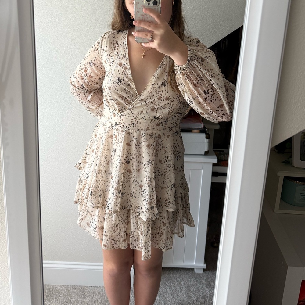 Floral Cream Boho Long Sleeve Dress
